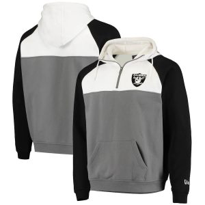 Las Vegas Raiders New Era Gametime Quarter-Zip Hoodie Jacket – Gray/White