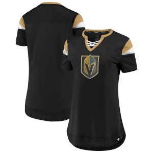 Vegas Golden Knights Fanatics Branded Women’s Iconic Athena Lace-Up V-Neck T-Shirt – Black