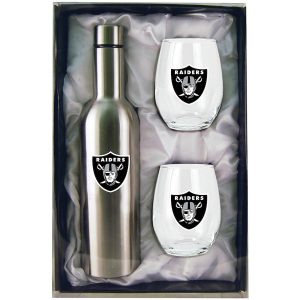 Las Vegas Raiders 28oz. Stainless Steel Bottle with Stemless Glass Tumblers Set