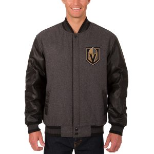 Vegas Golden Knights JH Design Wool & Leather Reversible Two Hit Jacket – Charcoal/Black