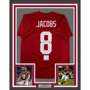 Josh Jacobs Autographed Jersey – FRAMED 33×42 Red College BAS COA